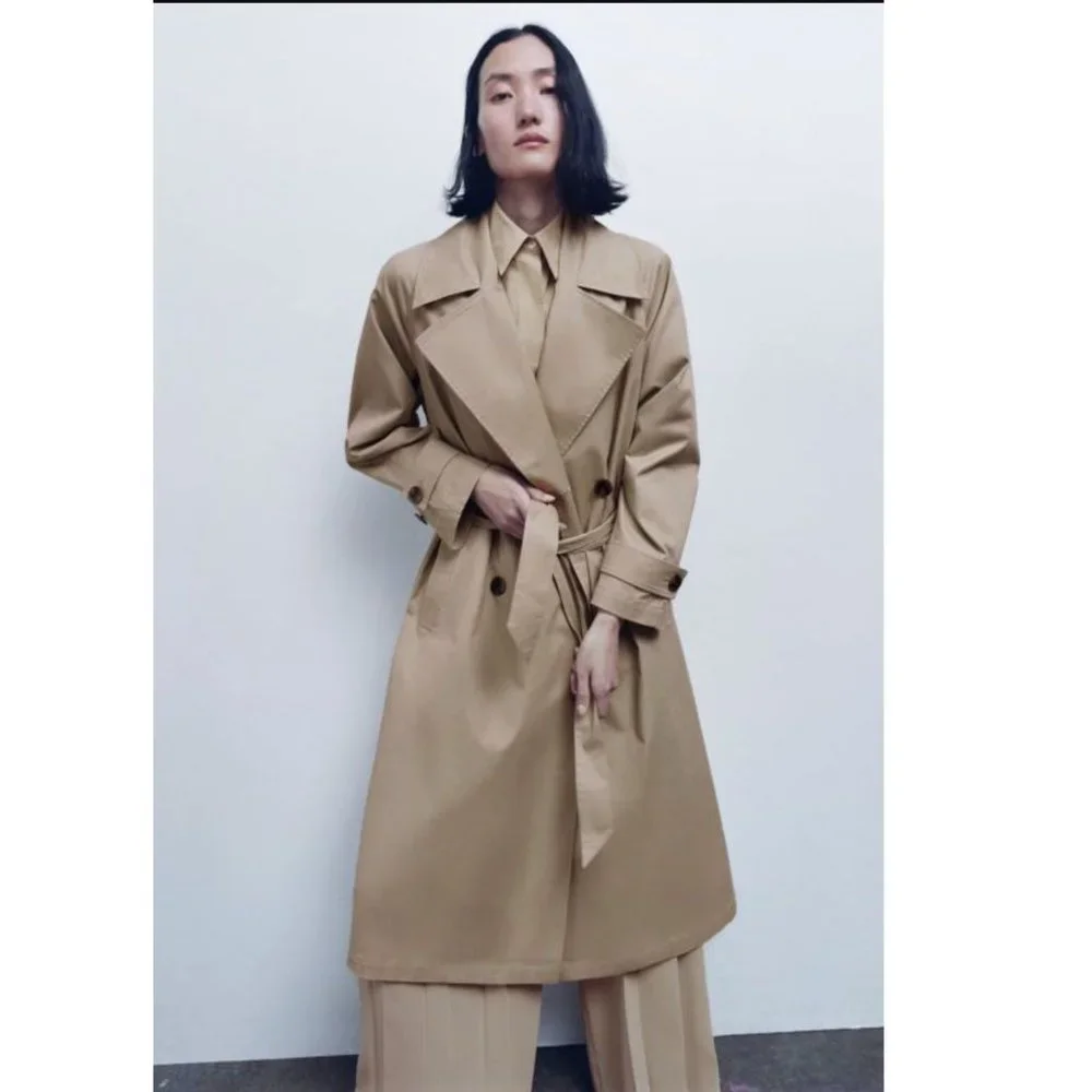 Zara Basic Belted Trench Coat Beige NWT - Picture 8 of 17